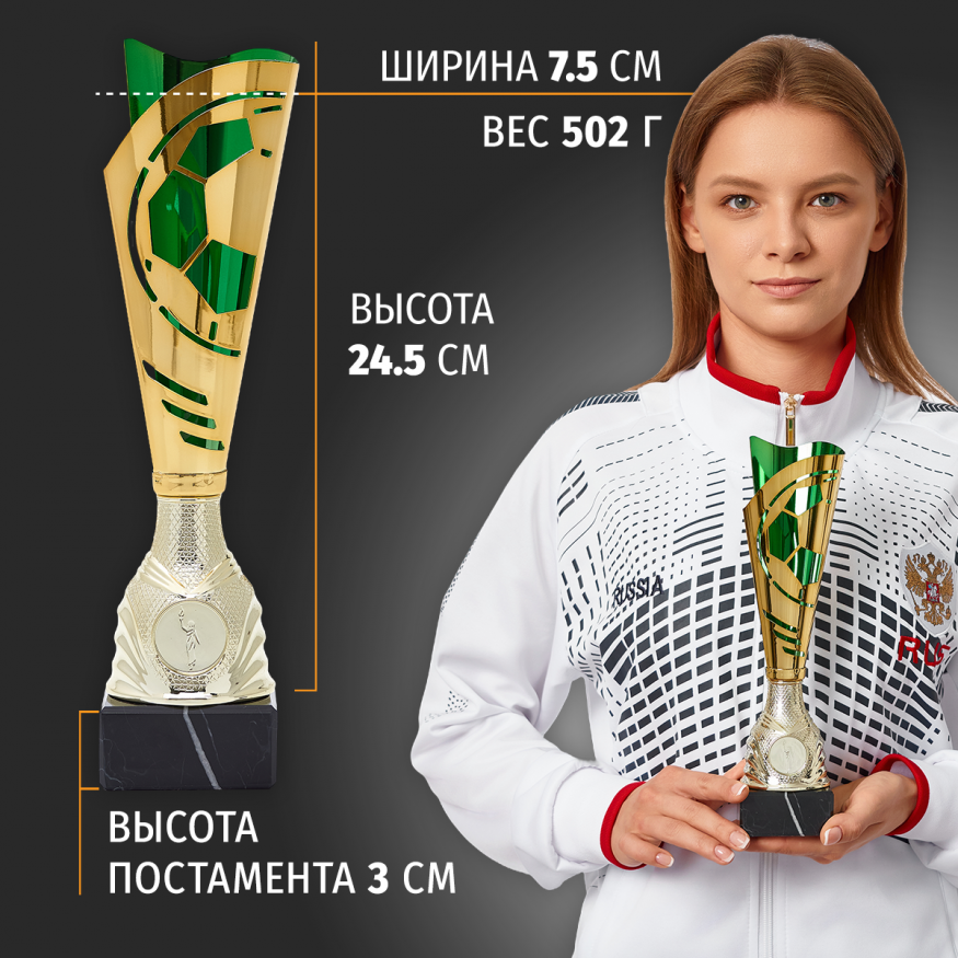 Комплект металлических кубков 3 шт. для награждения победителей и призеров. Высота 27.5 см.