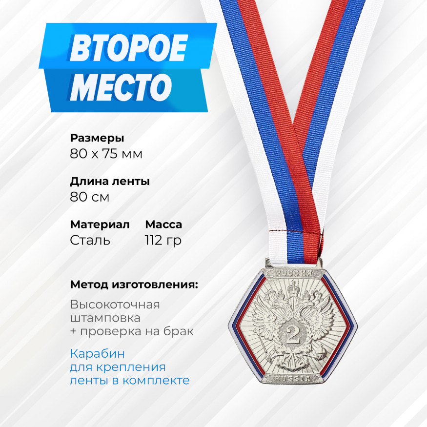 Призовые медали с тиснением на ленте за 1, 2 и 3 место. Набор для награждения подарочный 6 шт.